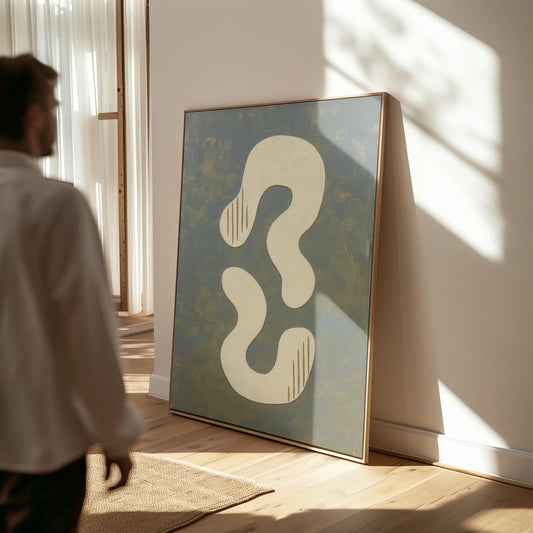 Abstract Blue and Beige Giclée Canvas Print with Soft Organic Shapes Modern Art for Minimalist Living Room or Studio Decor