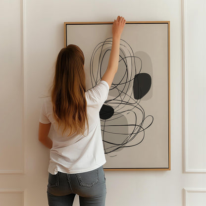 Minimal Line Art Giclée Canvas Print in Black and Neutral Tones Modern Abstract Wall Decor for Living Room or Office