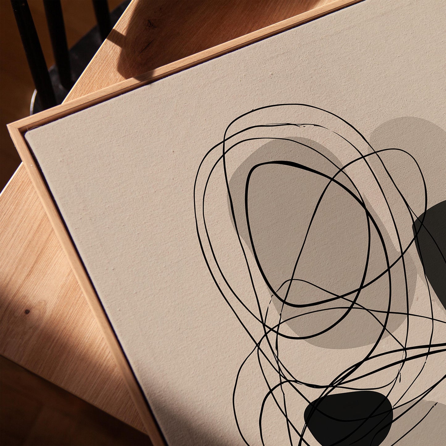 Minimal Line Art Giclée Canvas Print in Black and Neutral Tones Modern Abstract Wall Decor for Living Room or Office