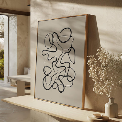 Abstract Continuous Line Giclée Canvas Print in Black and White Modern Minimal Wall Art for Scandinavian or Japandi Interiors