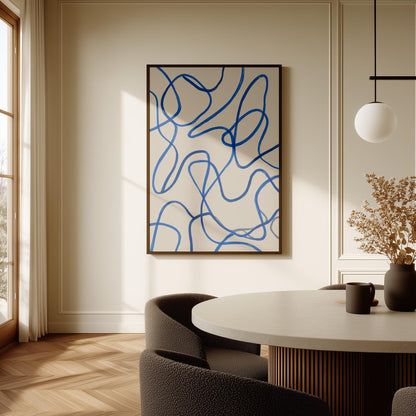 Blue Minimal Line Giclée Canvas Print Modern Abstract Flow Art for Scandinavian or Contemporary Interiors