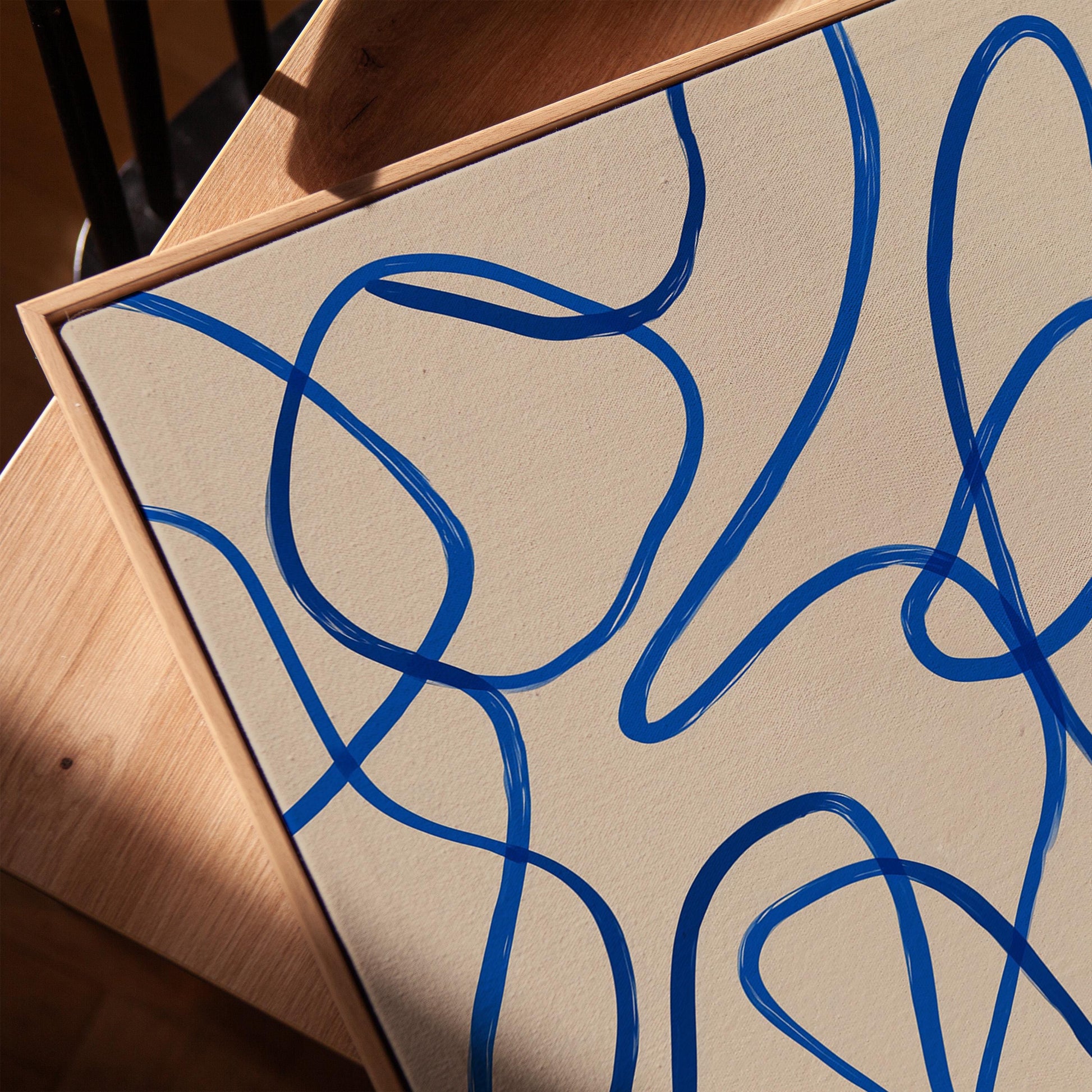 Blue Minimal Line Giclée Canvas Print Modern Abstract Flow Art for Scandinavian or Contemporary Interiors
