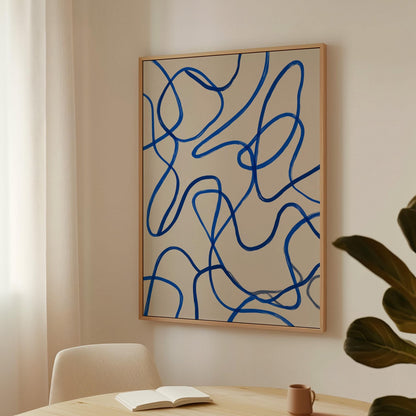 Blue Minimal Line Giclée Canvas Print Modern Abstract Flow Art for Scandinavian or Contemporary Interiors