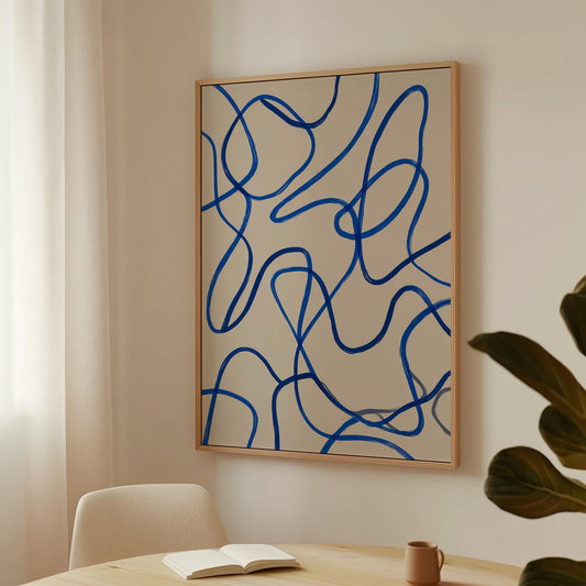 Blue Minimal Line Giclée Canvas Print Modern Abstract Flow Art for Scandinavian or Contemporary Interiors