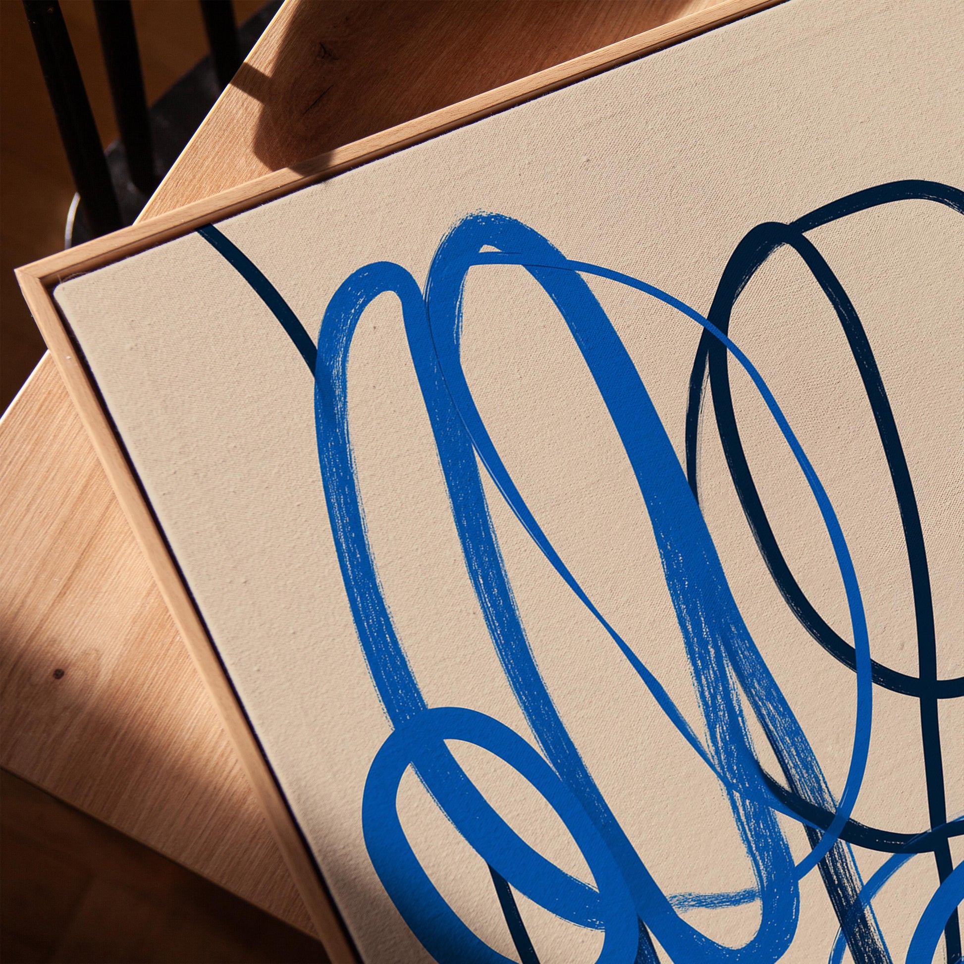 Blue Abstract Line Giclée Canvas Print Modern Minimal Wall Art for Living Room or Office Interior