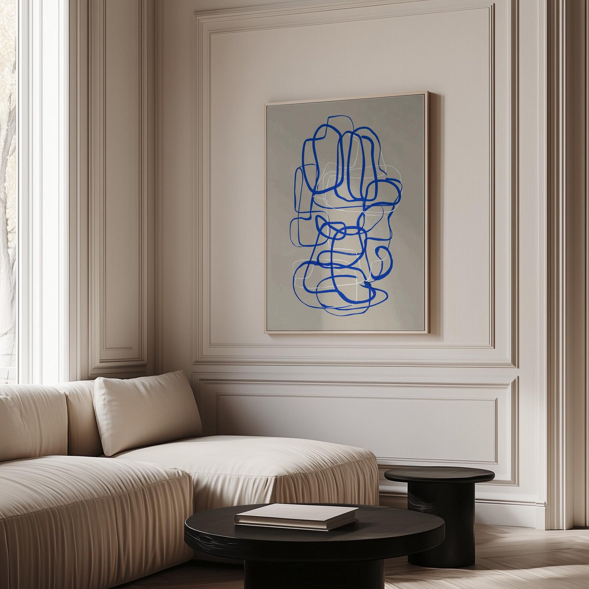 Blue Abstract Giclée Canvas Print Modern Minimal Line Composition Art for Scandinavian Living Room or Office