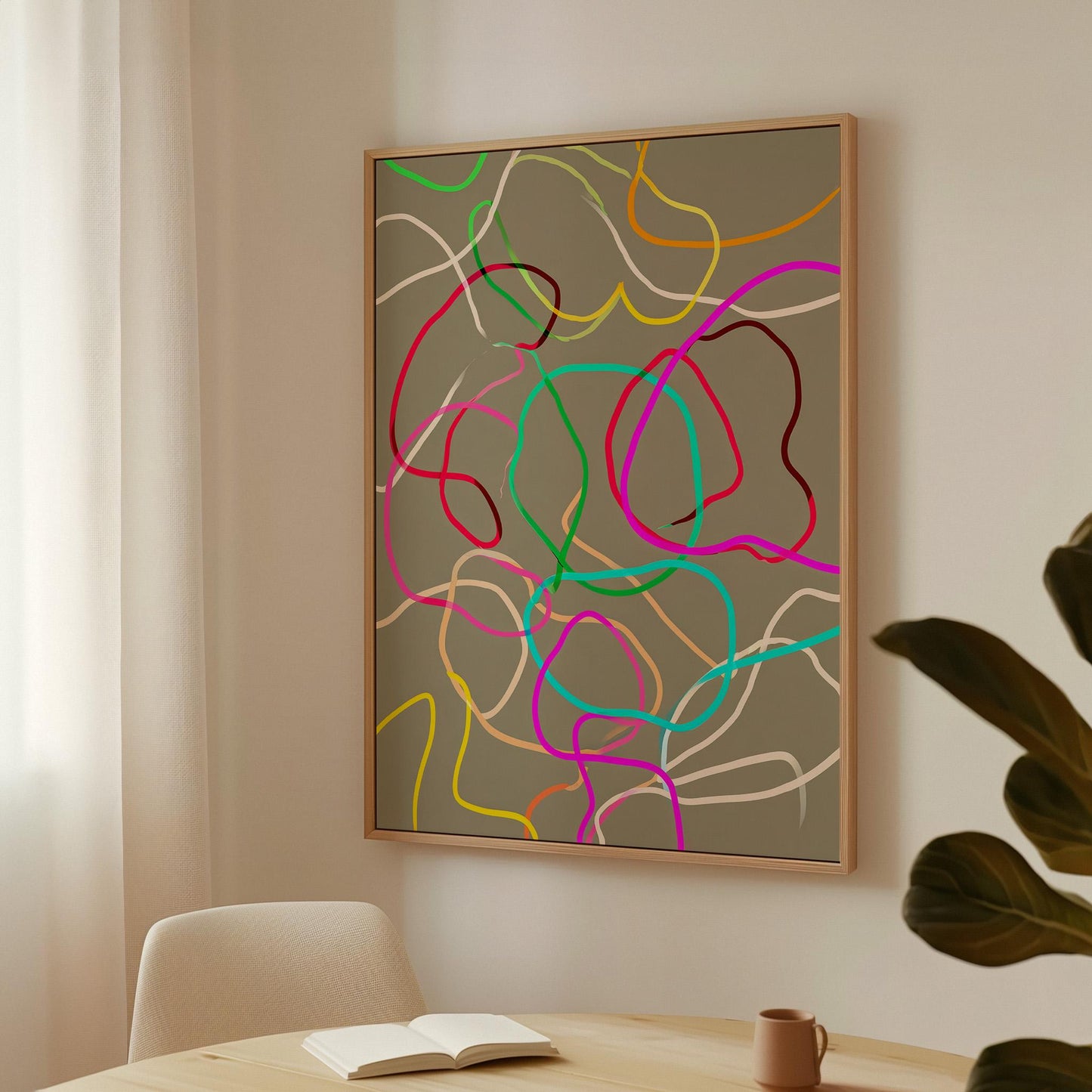 Colorful Abstract Line Giclée Canvas Print Modern Minimal Wall Art for Living Room or Studio Interior