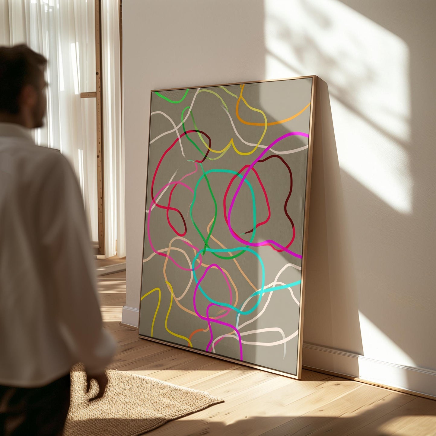 Colorful Abstract Line Giclée Canvas Print Modern Minimal Wall Art for Living Room or Studio Interior