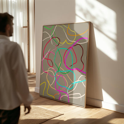 Colorful Abstract Line Giclée Canvas Print Modern Minimal Wall Art for Living Room or Studio Interior