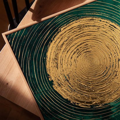 Emerald Green and Gold Sun Giclée Canvas Print, Modern Textured Abstract Wall Art for Dining Room or Living Space