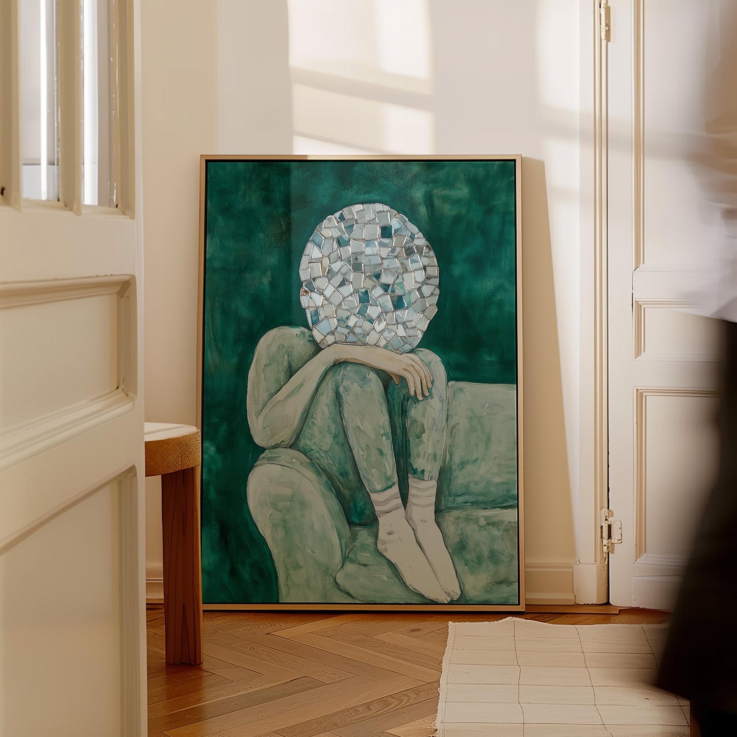 Emerald Green Abstract People Canvas Art: Modern Triptych Set