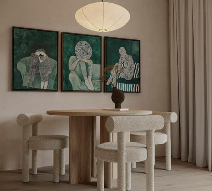 Emerald Green Abstract People Canvas Art: Modern Triptych Set
