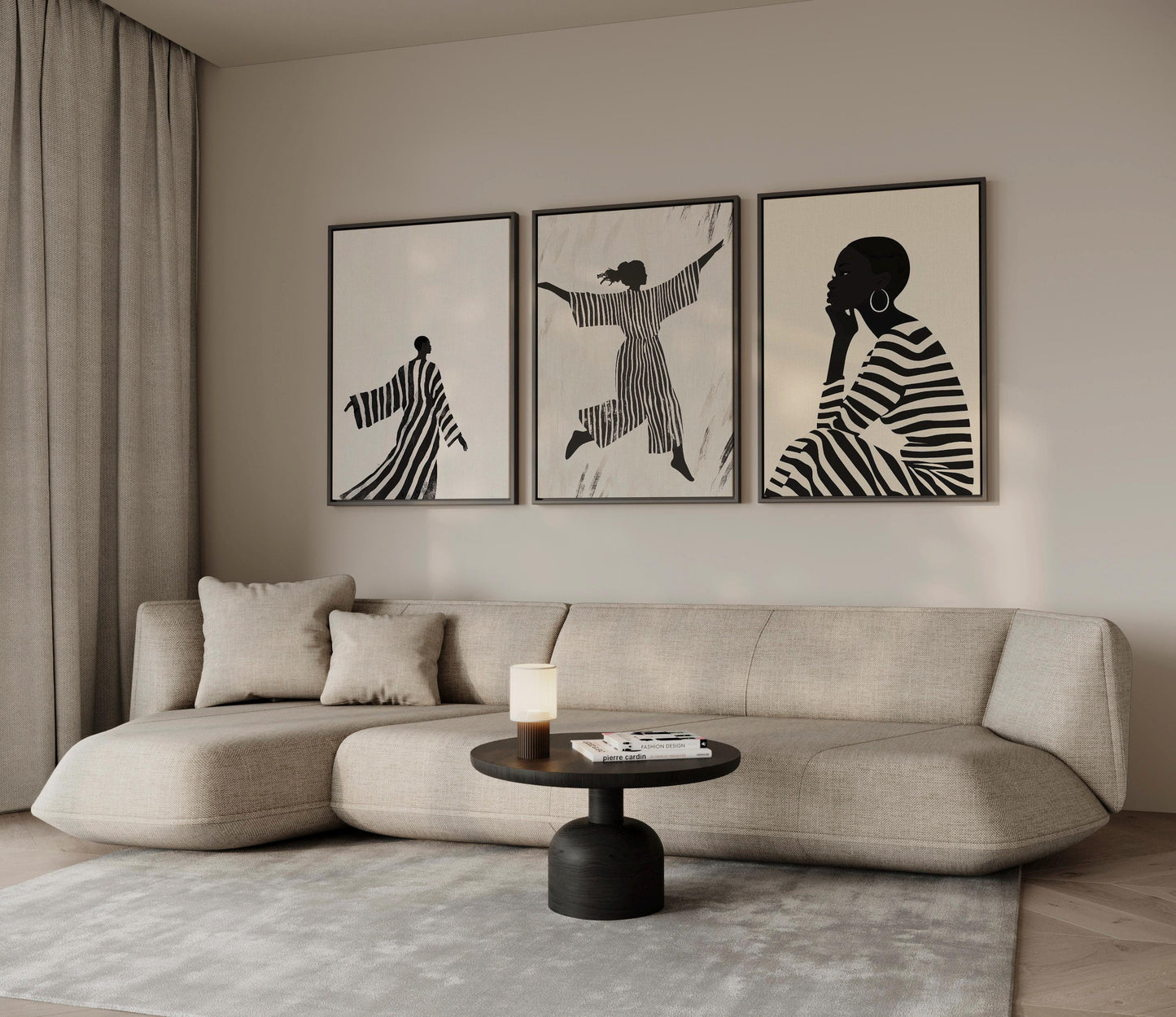 Women Canvas Wall Art: Black and White Abstract - Set of 3 Prints