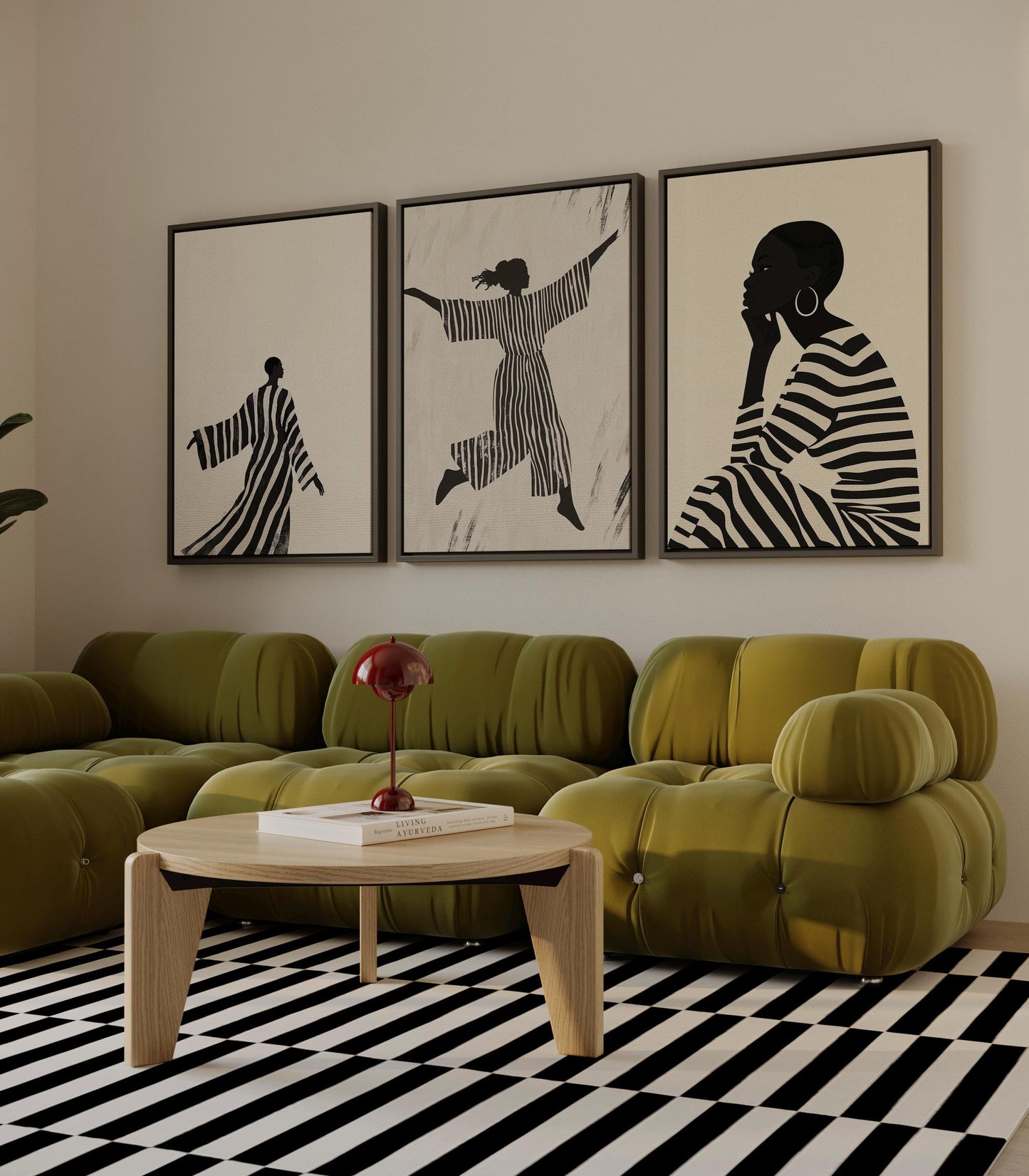 Women Canvas Wall Art: Black and White Abstract - Set of 3 Prints