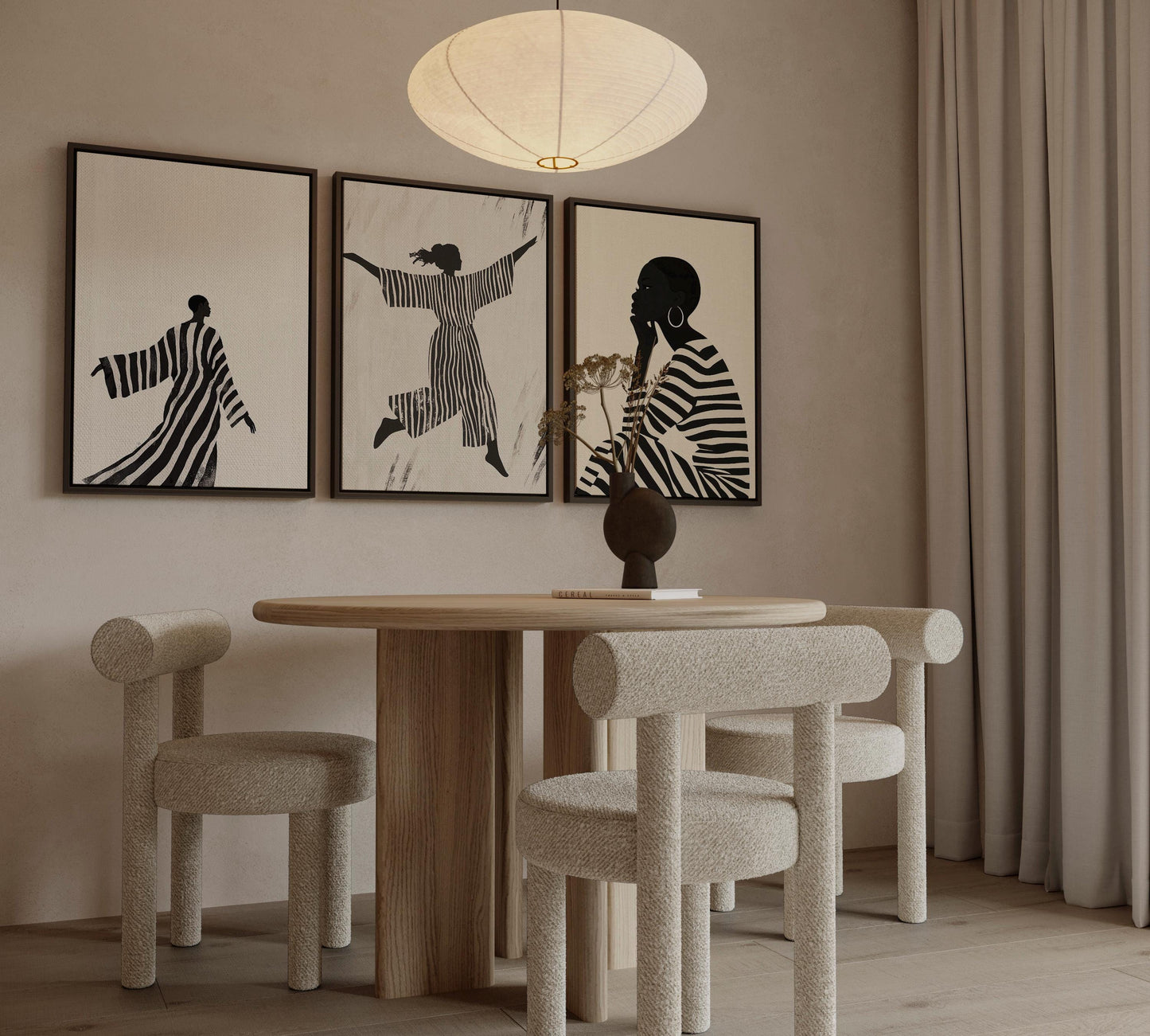 Women Canvas Wall Art: Black and White Abstract - Set of 3 Prints
