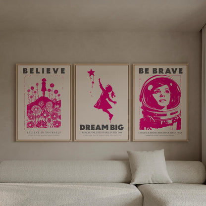 Motivational Canvas Wall Art: Believe Dream Big Be Brave
