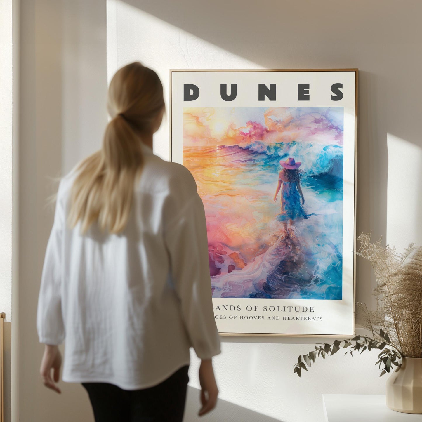 Cowgirl Canvas Wall Art Set of 3 Coastal Western Desert and Surf Prints Colorful Sunset Artwork for Living Room or Bedroom