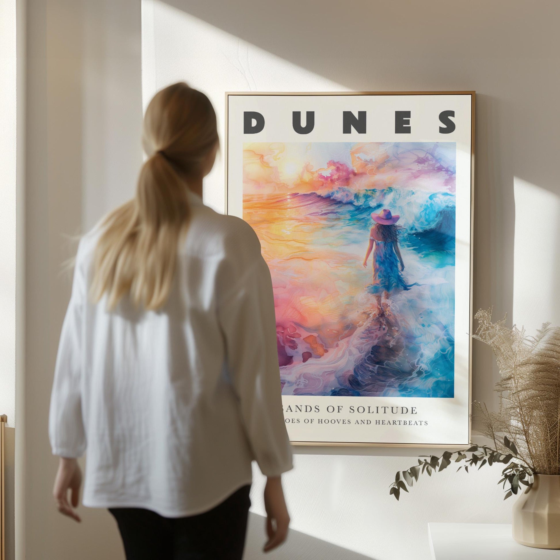 Cowgirl Canvas Wall Art Set of 3 Coastal Western Desert and Surf Prints Colorful Sunset Artwork for Living Room or Bedroom