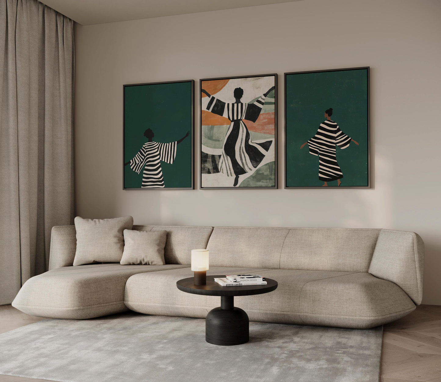 Emerald Green Abstract People Canvas Art Set of 3: Modern Triptych