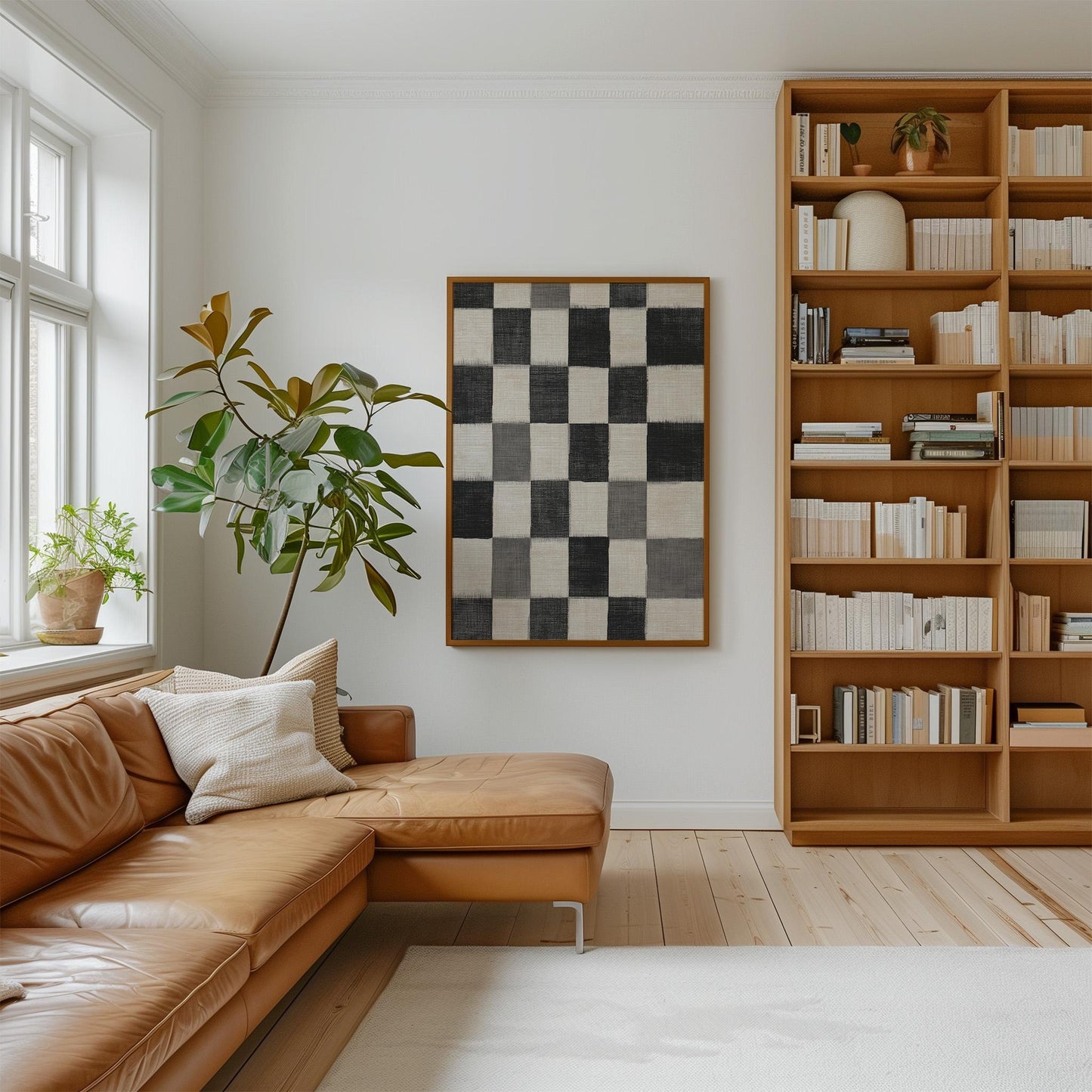 Black and White Checkered Canvas Art, Minimalist Abstract Giclée Print, Modern Geometric Wall Art for Living Room or Office Decor