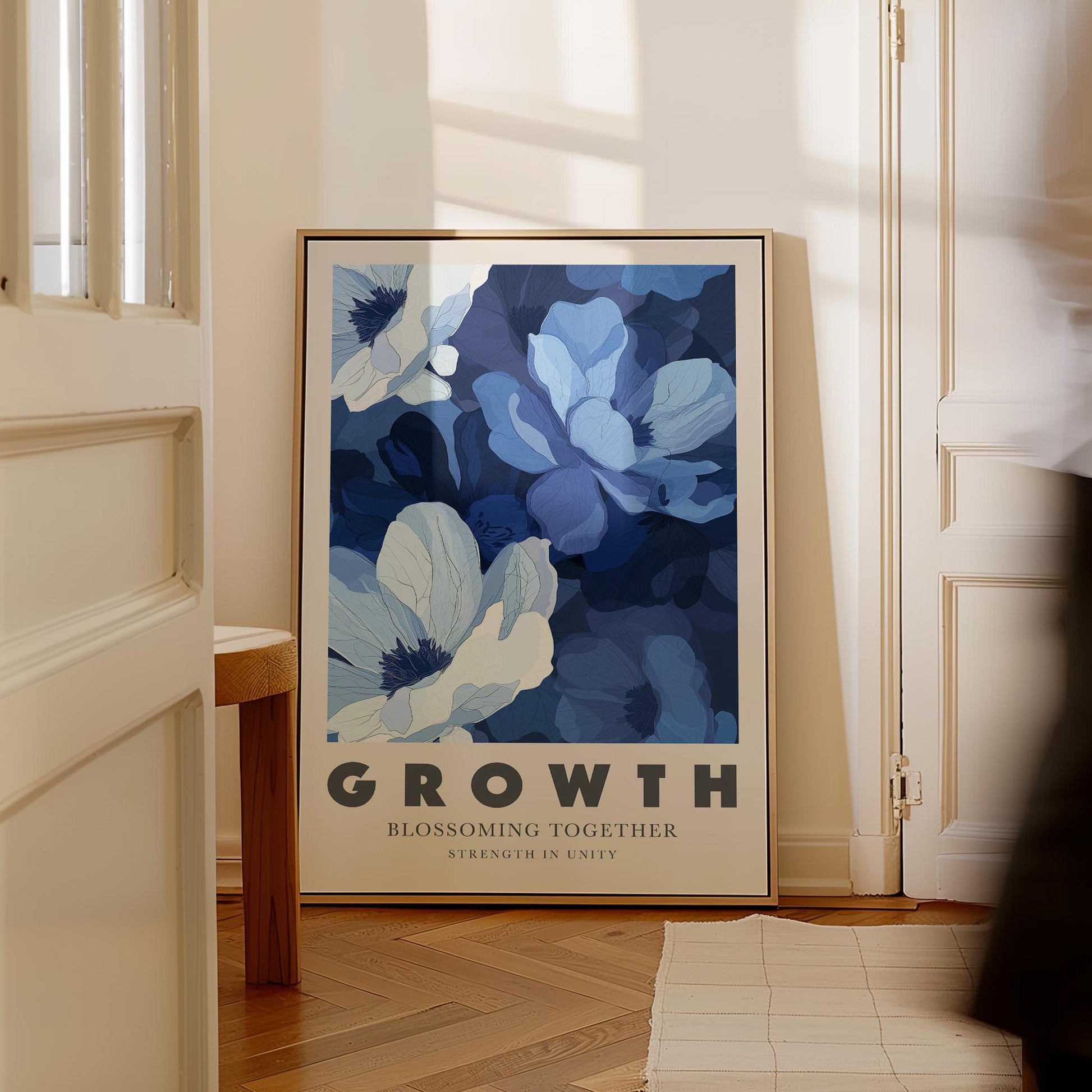 Blue Love Canvas Wall Art Set of 3 Romantic Abstract Prints Beginnings Growth Forever Anniversary Artwork for Bedroom or Living Room