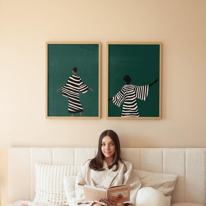 Canvas Wall Art: Emerald Green Abstract People - Set of 2 Prints