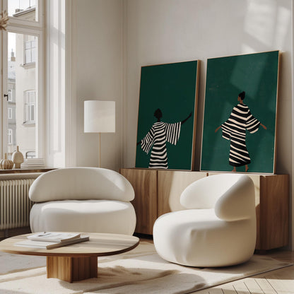 Canvas Wall Art: Emerald Green Abstract People - Set of 2 Prints