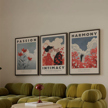 Romantic Canvas Wall Art Set of 3 Passion Intimacy Harmony Modern Love Posters Wedding Anniversary Gift for Bedroom or Living Room