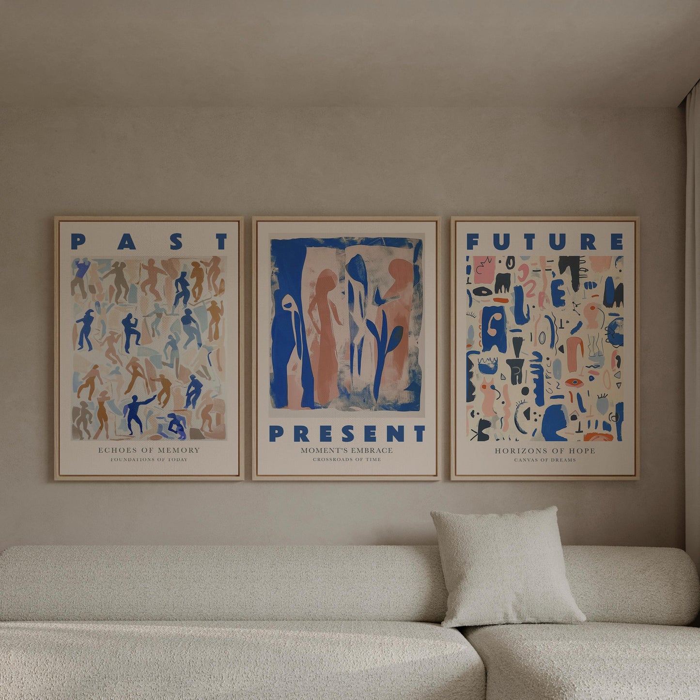 Past Present Future Canvas Wall Art Set of 3 Modern Abstract Posters Timeless Decor Inspirational Gift for Living Room or Office