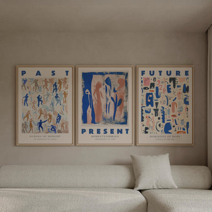 Past Present Future Canvas Wall Art Set of 3 Modern Abstract Posters Timeless Decor Inspirational Gift for Living Room or Office