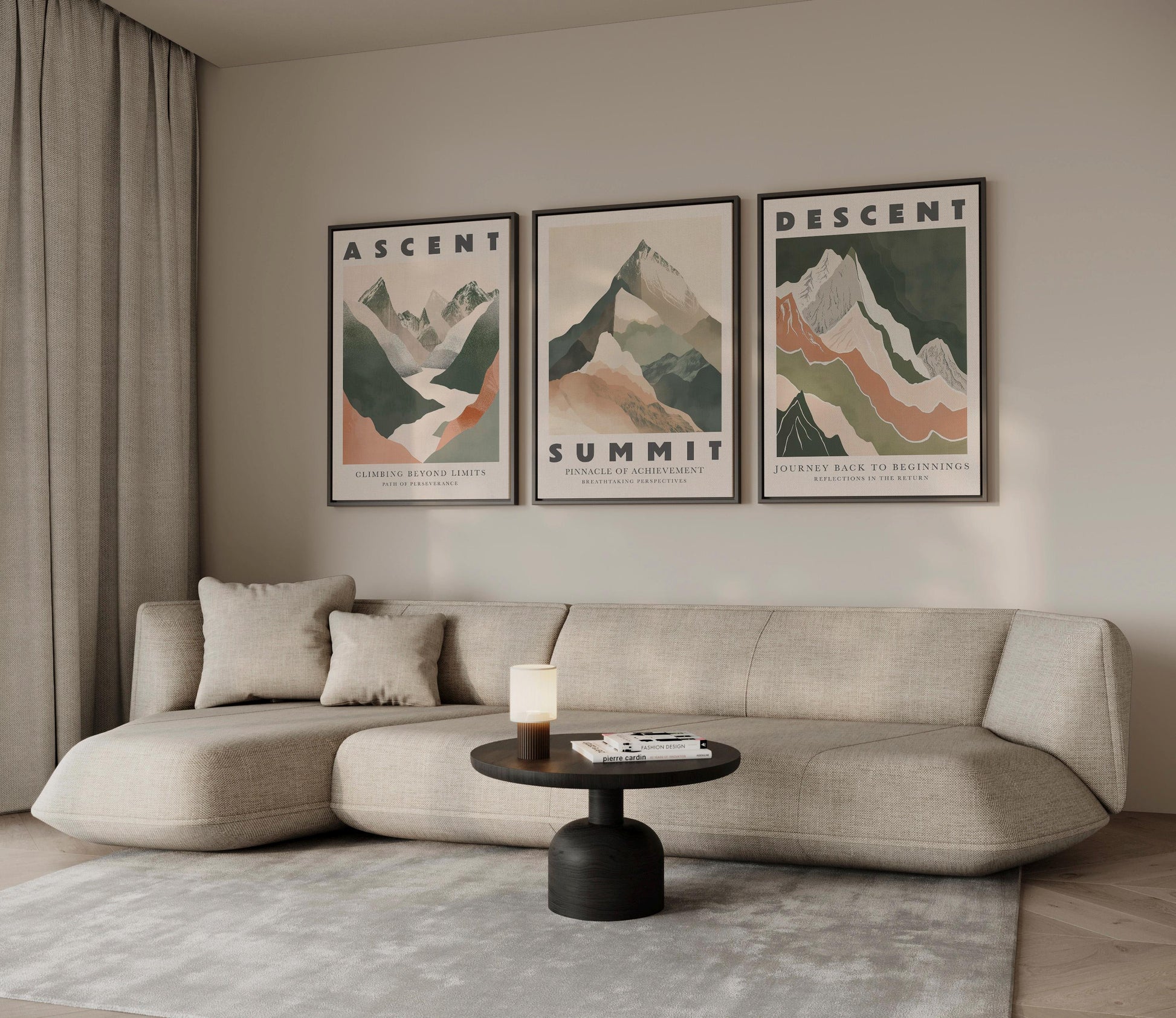 Ascent Summit Descent Canvas Wall Art Set of 3 Mountain Posters Adventure Inspired Nature Prints for Living Room or Office Decor