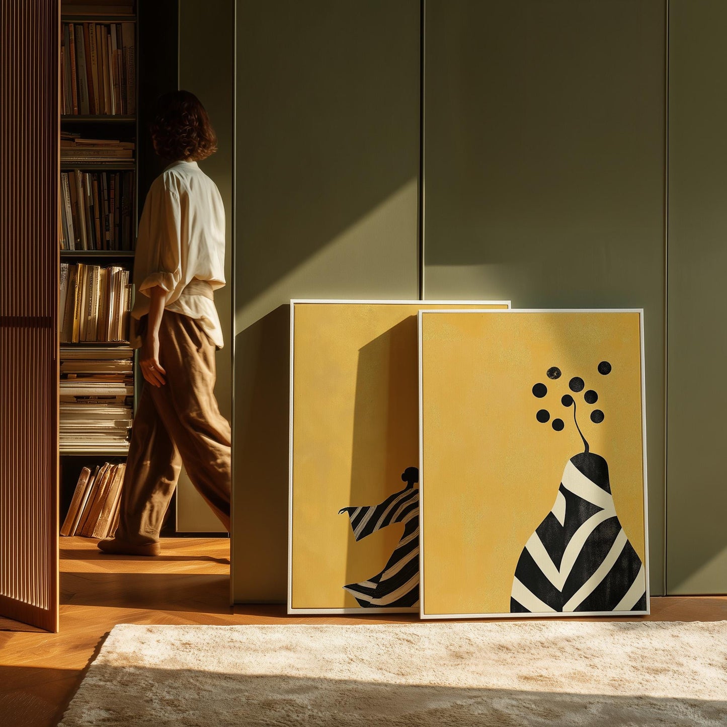 Yellow Abstract Figurative Canvas Set of 2: Modern Canvas for Living Room