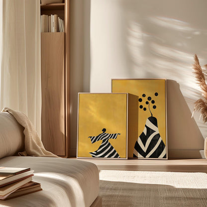 Yellow Abstract Canvas Set of 2: Modern Figurative Wall Art