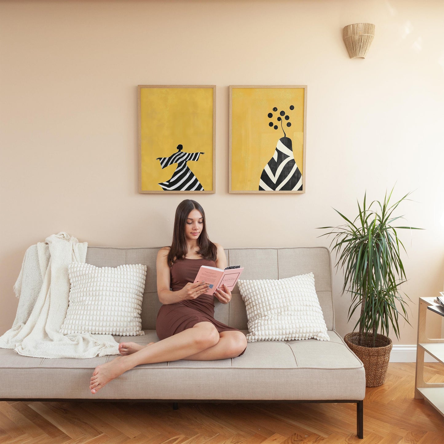 Yellow Abstract Canvas Set of 2: Modern Figurative Wall Art
