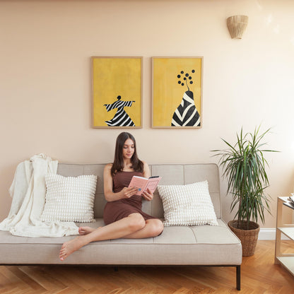 Yellow Abstract Canvas Set of 2: Modern Figurative Wall Art