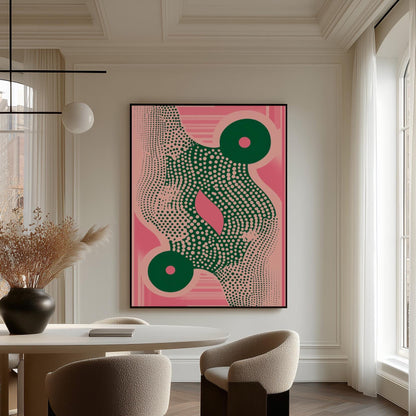 Pink and Green Geometric Abstract Canvas Art Modern Retro Wall Decor for Dining Room or Office, Mid Century Inspired Print