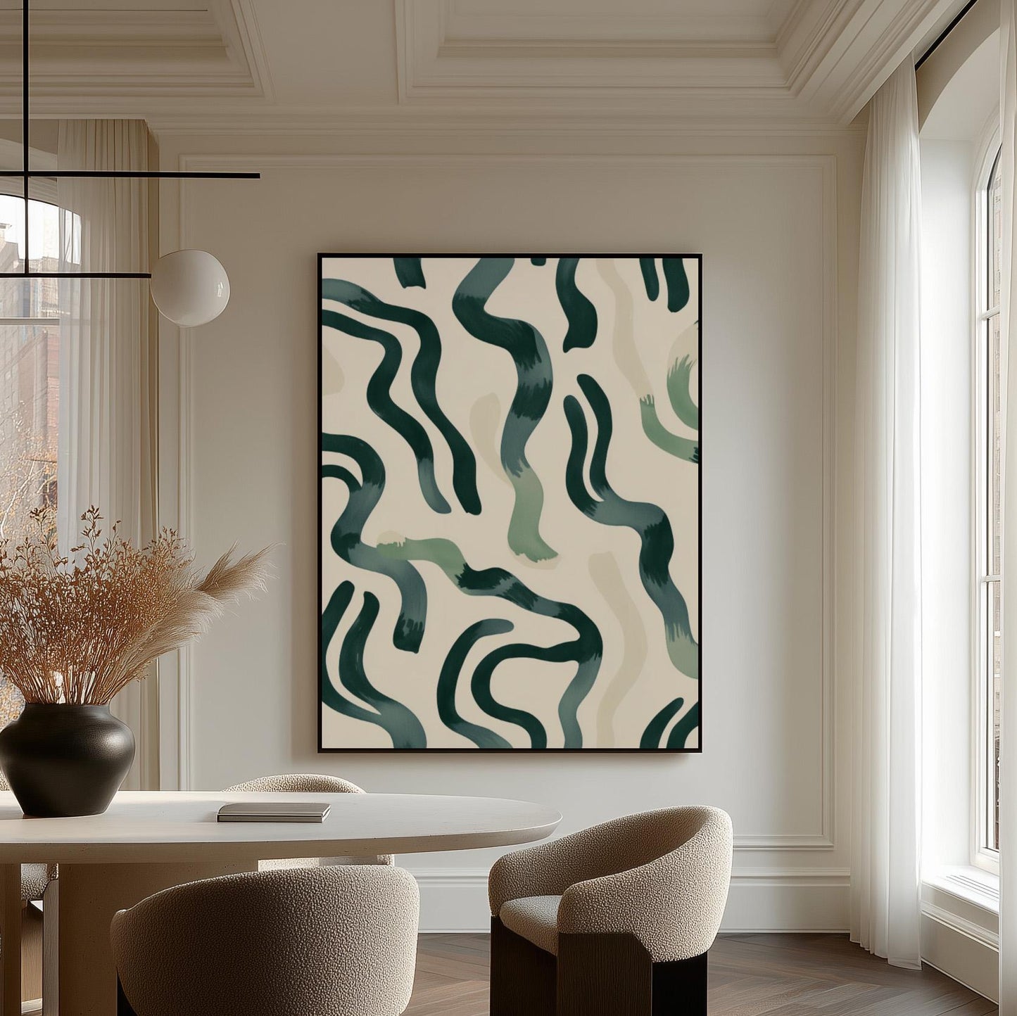 Green Abstract Canvas Art Modern Minimalist Wall Decor for Living Room or Office, Organic Brushstroke Painting Print
