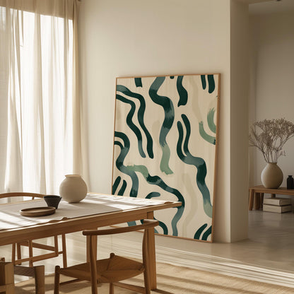 Green Abstract Canvas Art Modern Minimalist Wall Decor for Living Room or Office, Organic Brushstroke Painting Print