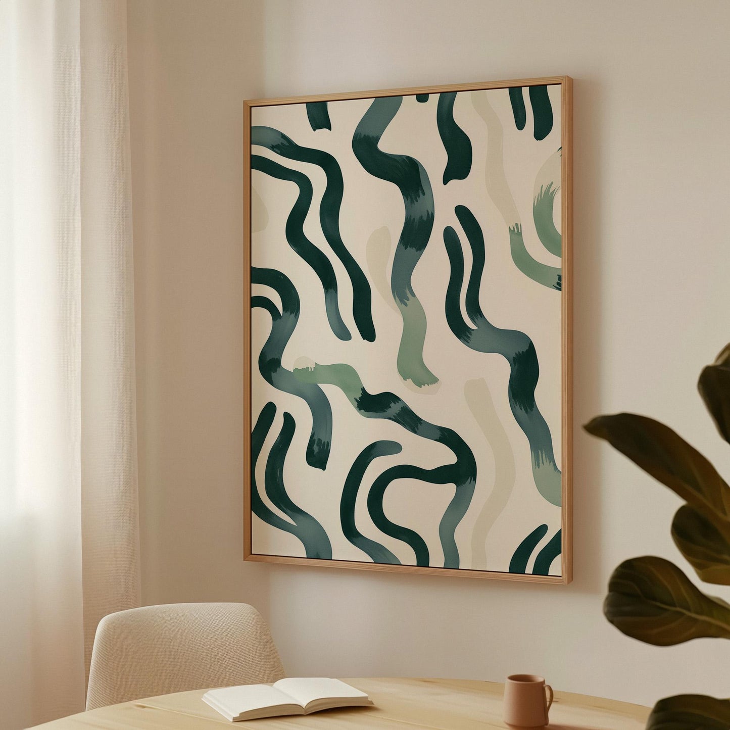 Green Abstract Canvas Art Modern Minimalist Wall Decor for Living Room or Office, Organic Brushstroke Painting Print