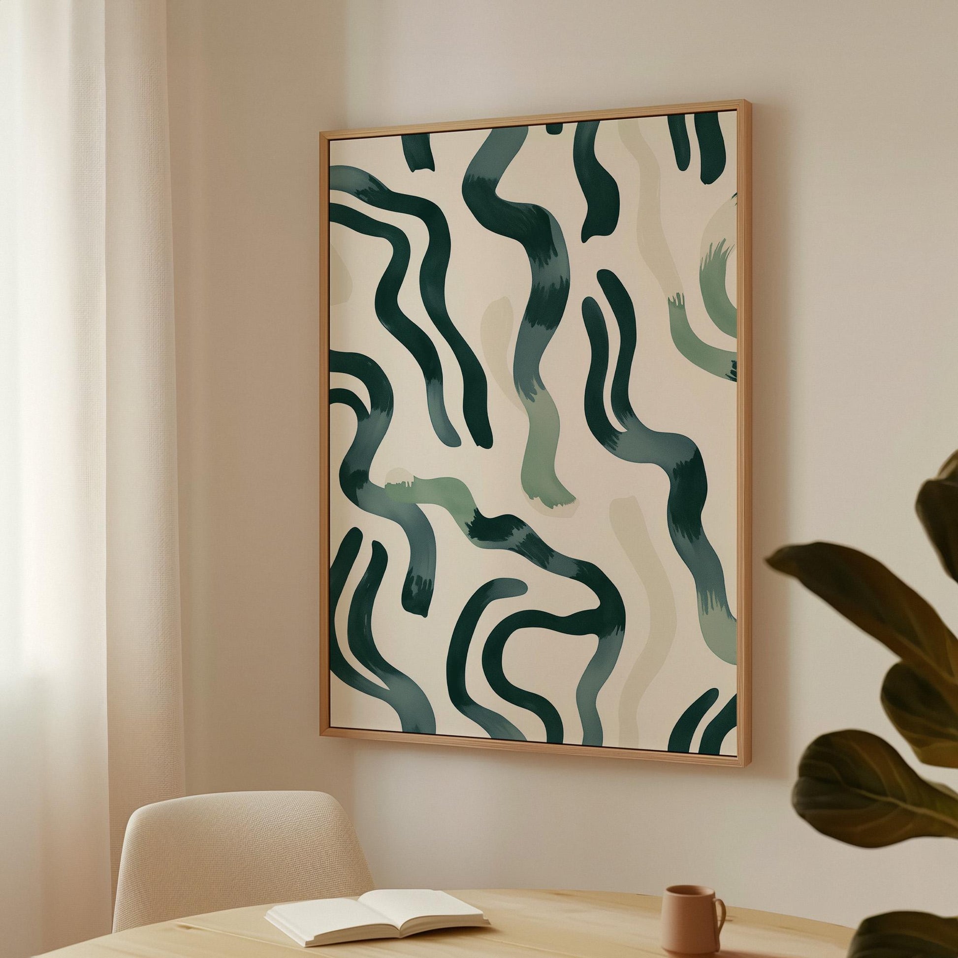 Green Abstract Canvas Art Modern Minimalist Wall Decor for Living Room or Office, Organic Brushstroke Painting Print