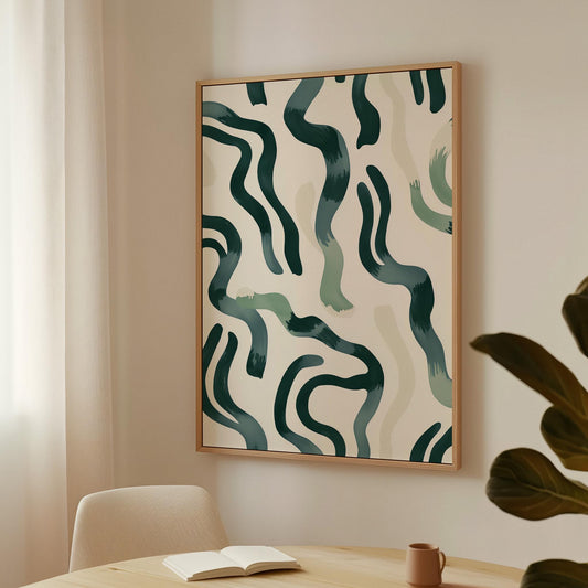 Green Abstract Canvas Art Modern Minimalist Wall Decor for Living Room or Office, Organic Brushstroke Painting Print