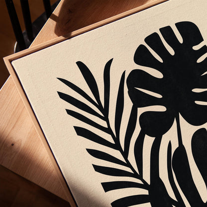 Black Botanical Canvas Art Modern Minimalist Plant Print for Living Room or Office, Monstera Leaf Abstract Wall Decor