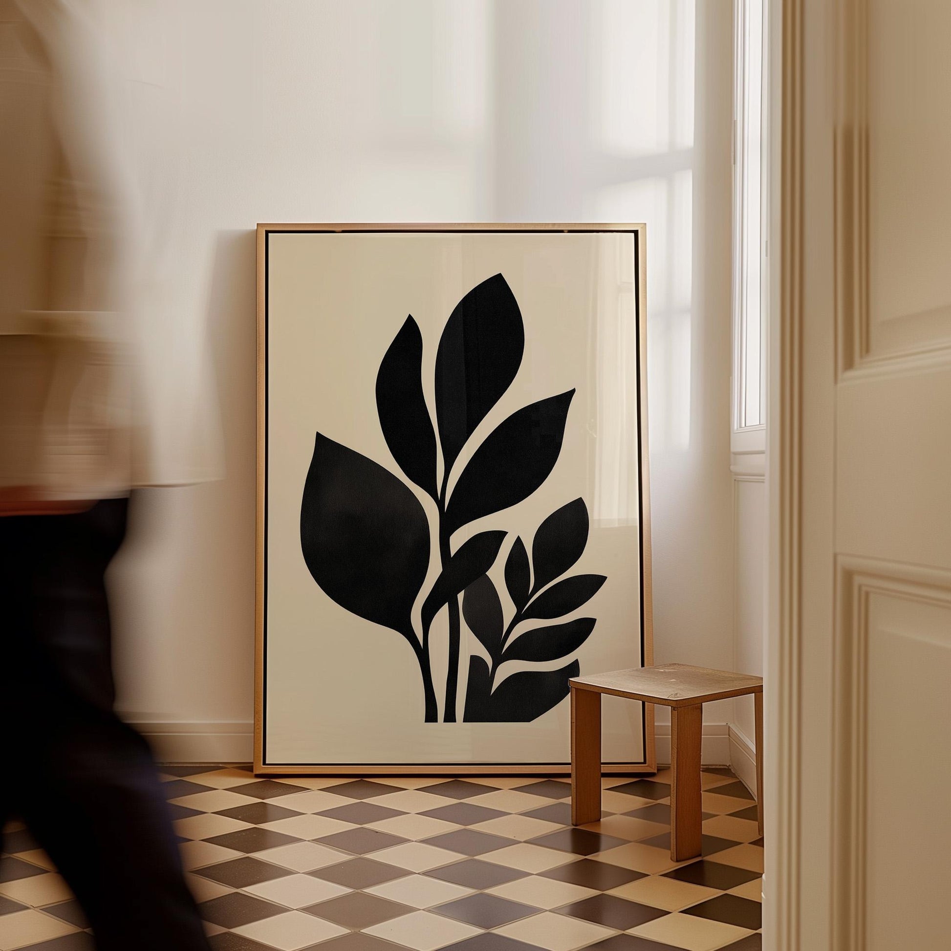 Minimal Botanical Canvas Art Black Leaf Silhouette Print for Bedroom or Office, Modern Nature Wall Decor