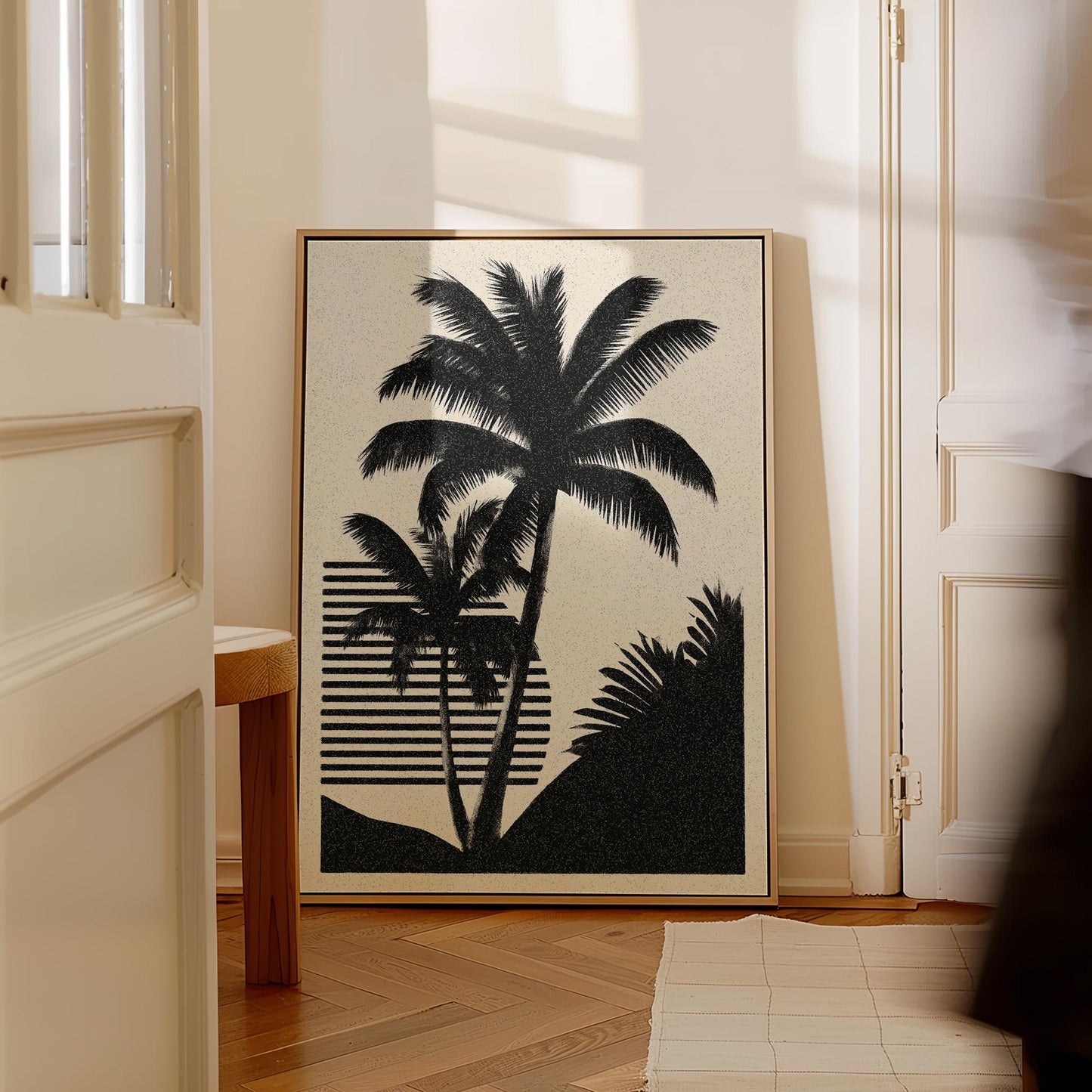 Palm Tree Canvas Art Black and White Tropical Print for Living Room or Office, Minimal Coastal Wall Decor