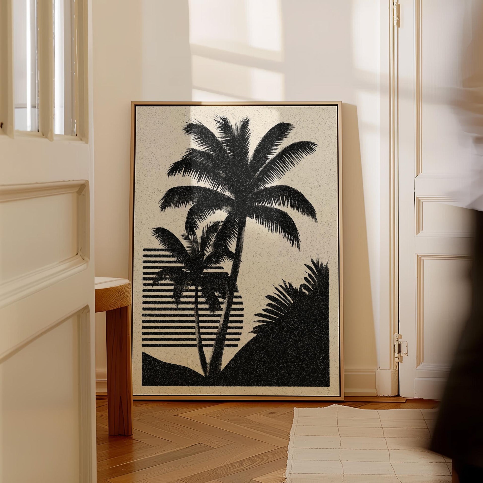 Palm Tree Canvas Art Black and White Tropical Print for Living Room or Office, Minimal Coastal Wall Decor