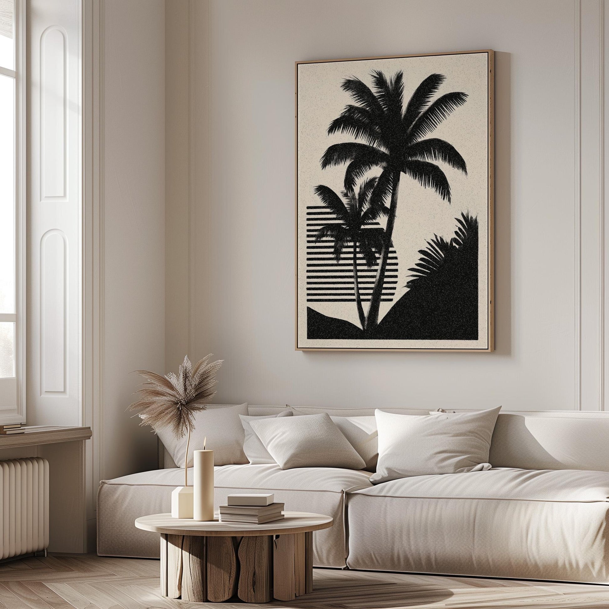 Palm Tree Canvas Art Black and White Tropical Print for Living Room or Office, Minimal Coastal Wall Decor