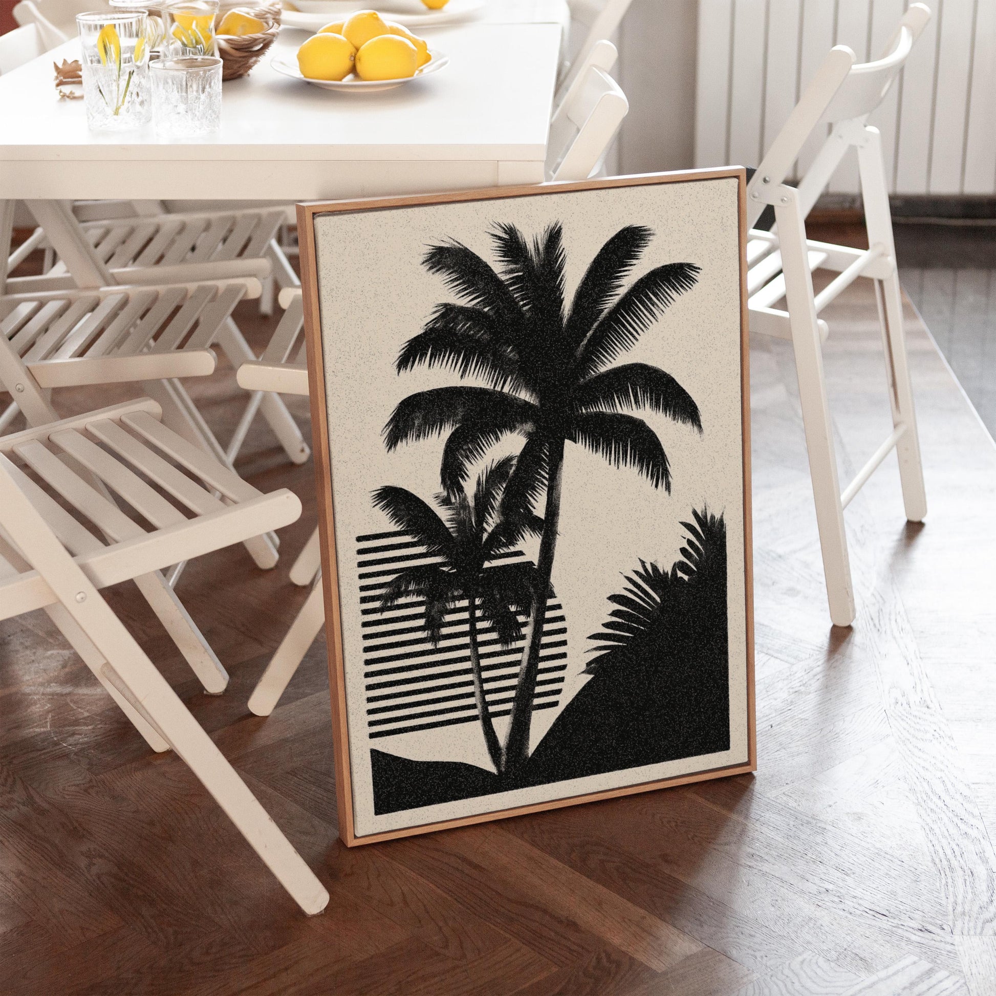 Palm Tree Canvas Art Black and White Tropical Print for Living Room or Office, Minimal Coastal Wall Decor