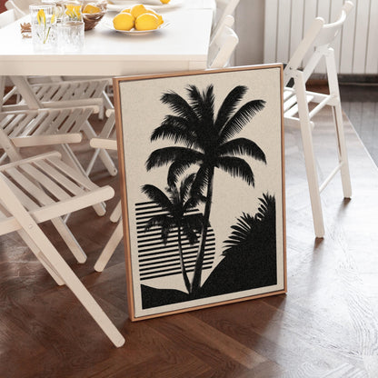 Palm Tree Canvas Art Black and White Tropical Print for Living Room or Office, Minimal Coastal Wall Decor
