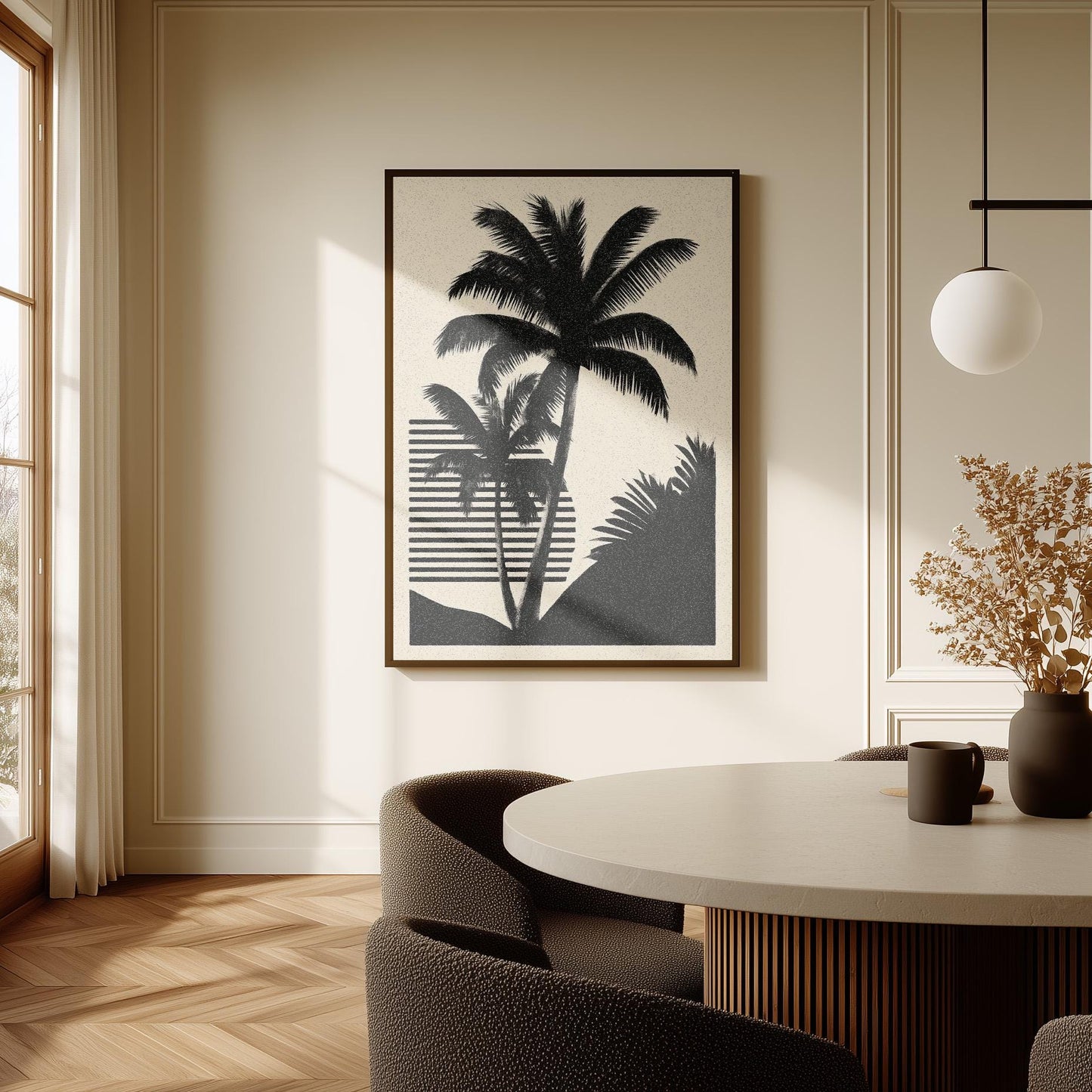 Palm Tree Canvas Art Black and White Tropical Print for Living Room or Office, Minimal Coastal Wall Decor