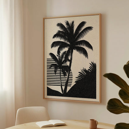 Palm Tree Canvas Art Black and White Tropical Print for Living Room or Office, Minimal Coastal Wall Decor